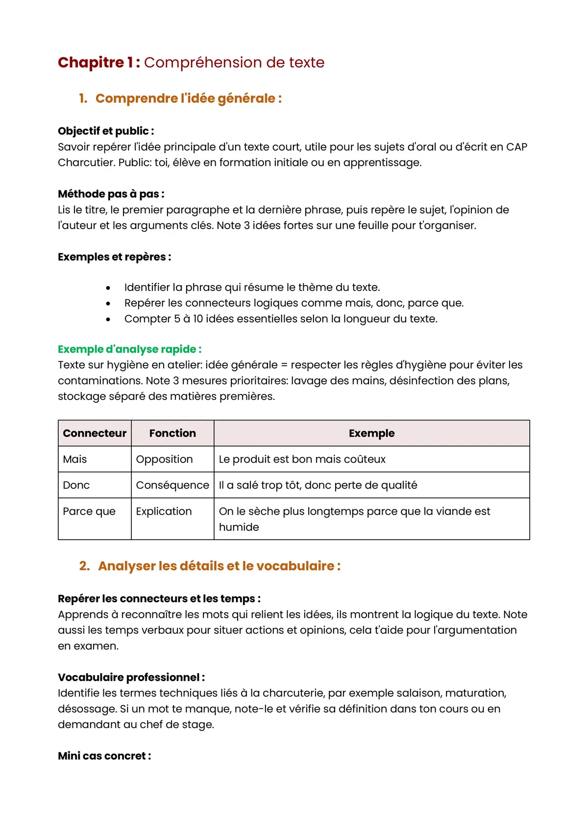 Example Fiche de Révision CAP Charcutier